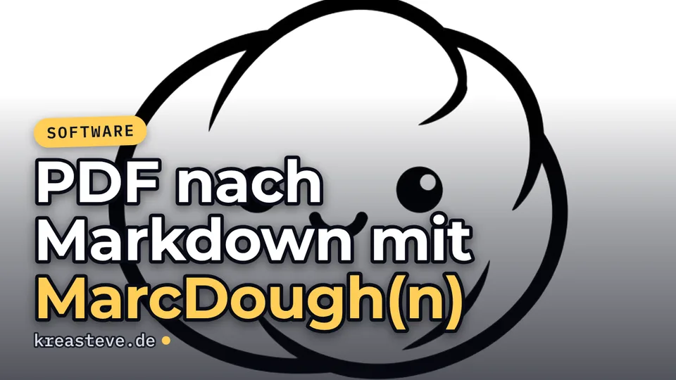 Video thumbnail: the MarcDough dough logo behind the title “PDF nach Markdown mit MarcDough(n)”